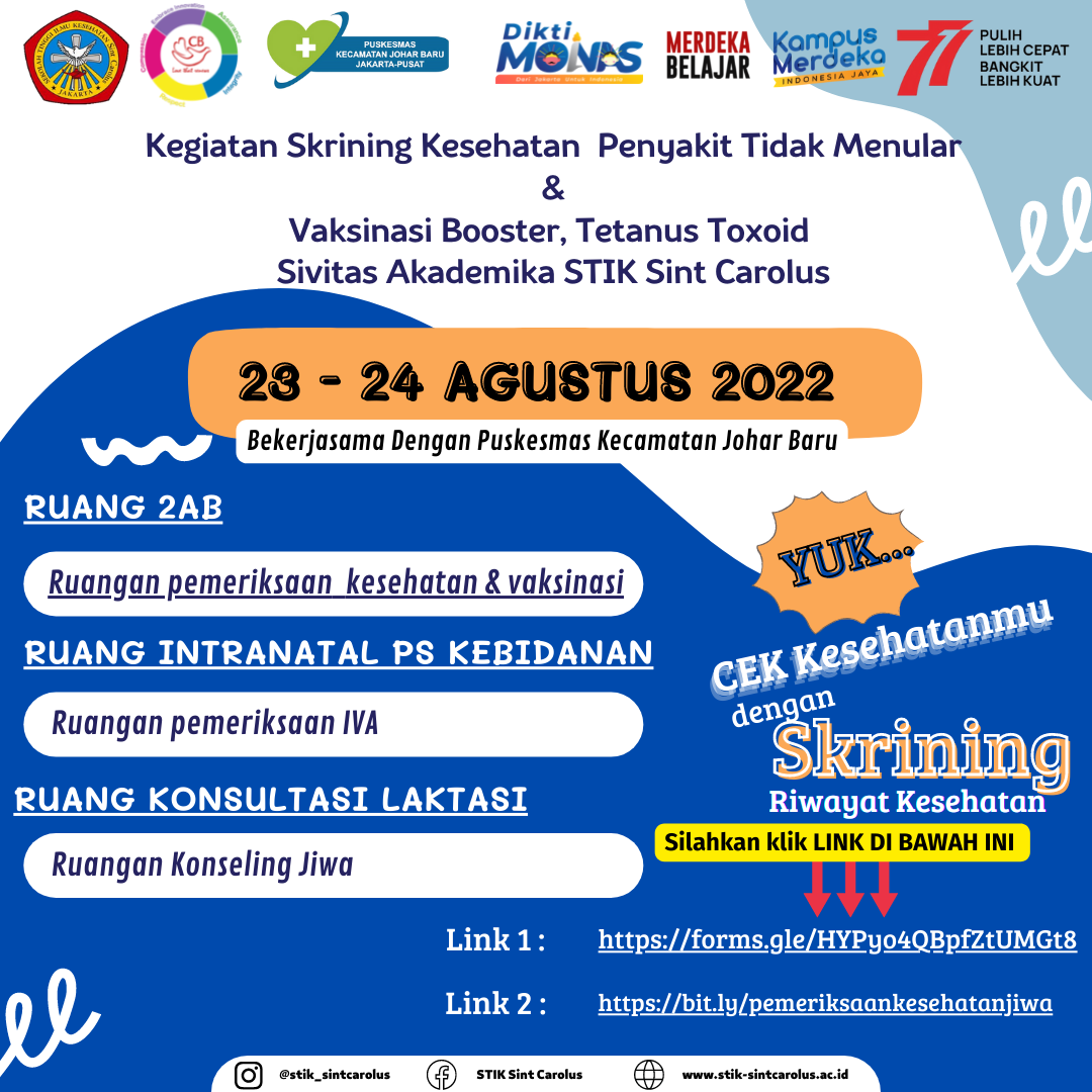 Skrining Kesehatan Penyakit tidak Menular & Vaksinasi Booster, Tetanus Toxoid Sivitas Akademika STIK Sint Carolus 